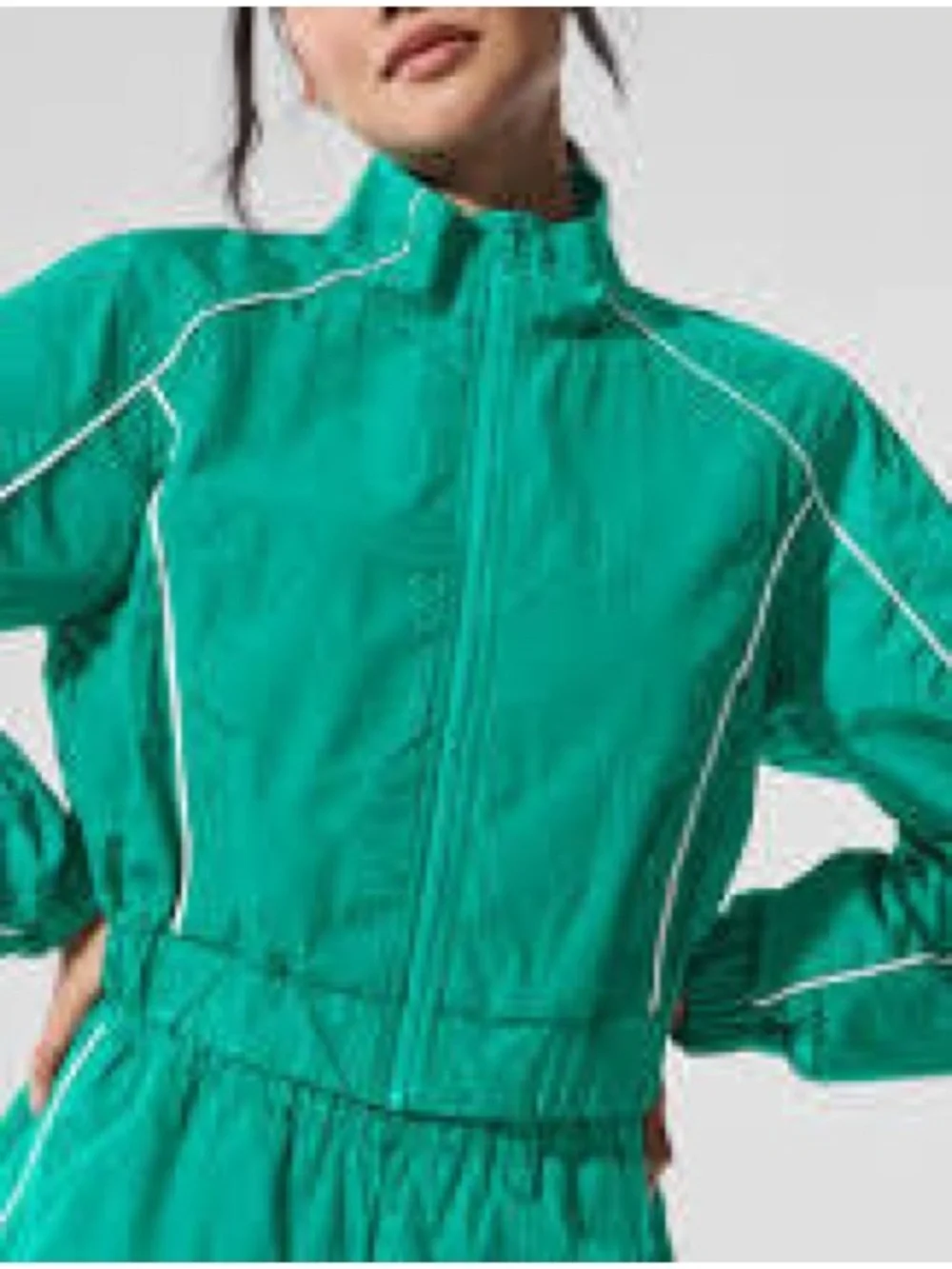 ALO Yoga Motivate Full-Zip Track Jacket - Spruce Green/White Size Small New